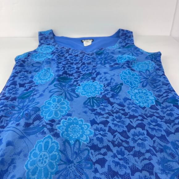 VTG Y2K 10 Asymmetrical Blue Floral High Low Midi Tank Dress 90s Fairy Whimsy - Picture 4 of 13